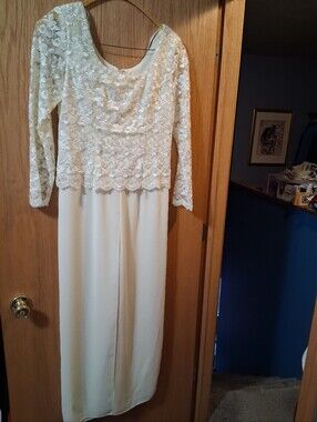 PATRA vintage formal jumpsuit dress elegant cream/ivory, Lace Embroidery,